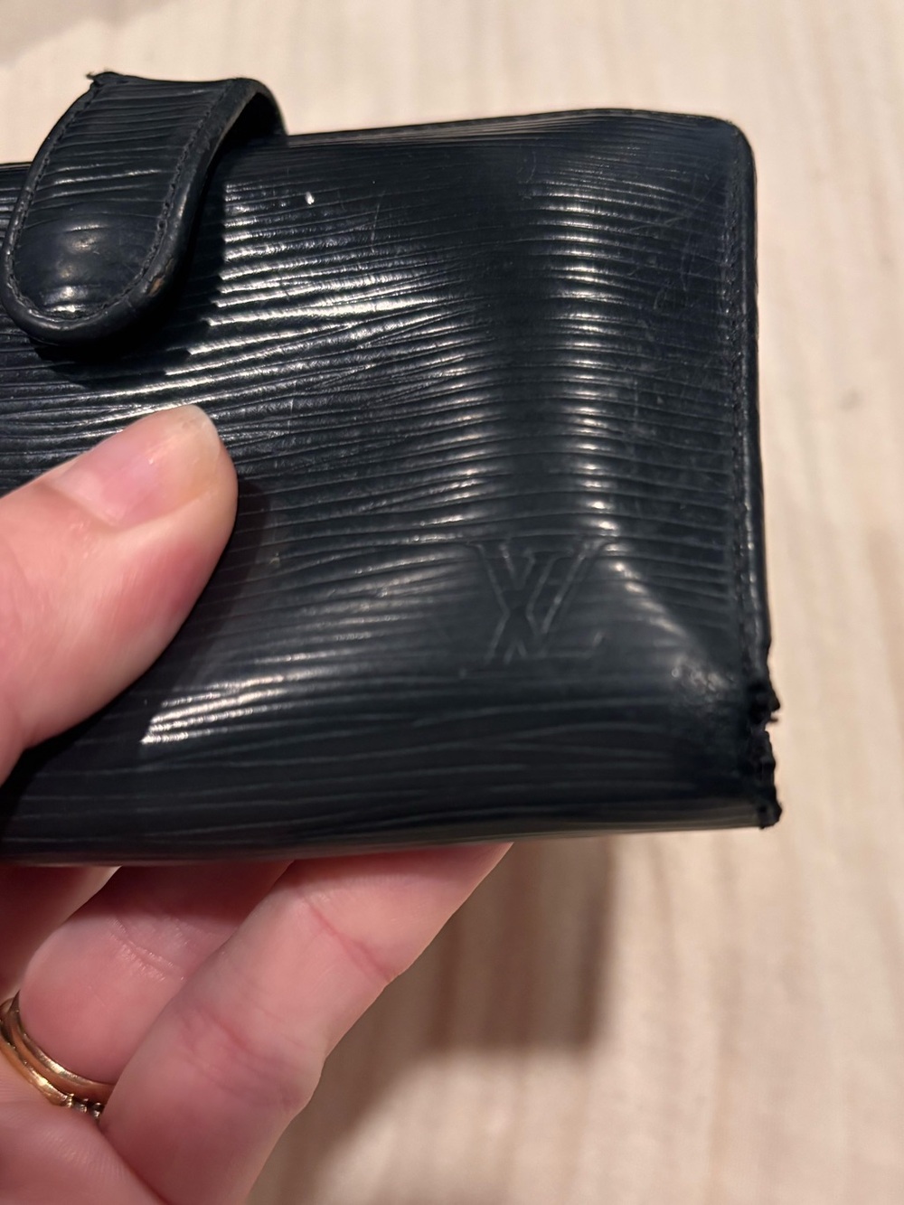 Louis Vuitton Black Epi Leather Bifold Wallet with Snap Strap